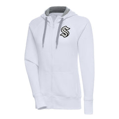 Seattle Kraken Antigua Women's Metallic Logo Victory Full-Zip Hoodie - White | US 200544919