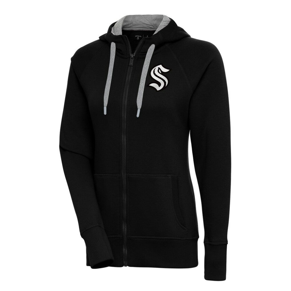 Seattle Kraken Antigua Women's Metallic Logo Victory Full-Zip Hoodie - Black | US 200544921