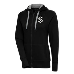 Seattle Kraken Antigua Women's Metallic Logo Victory Full-Zip Hoodie - Black | US 200544921