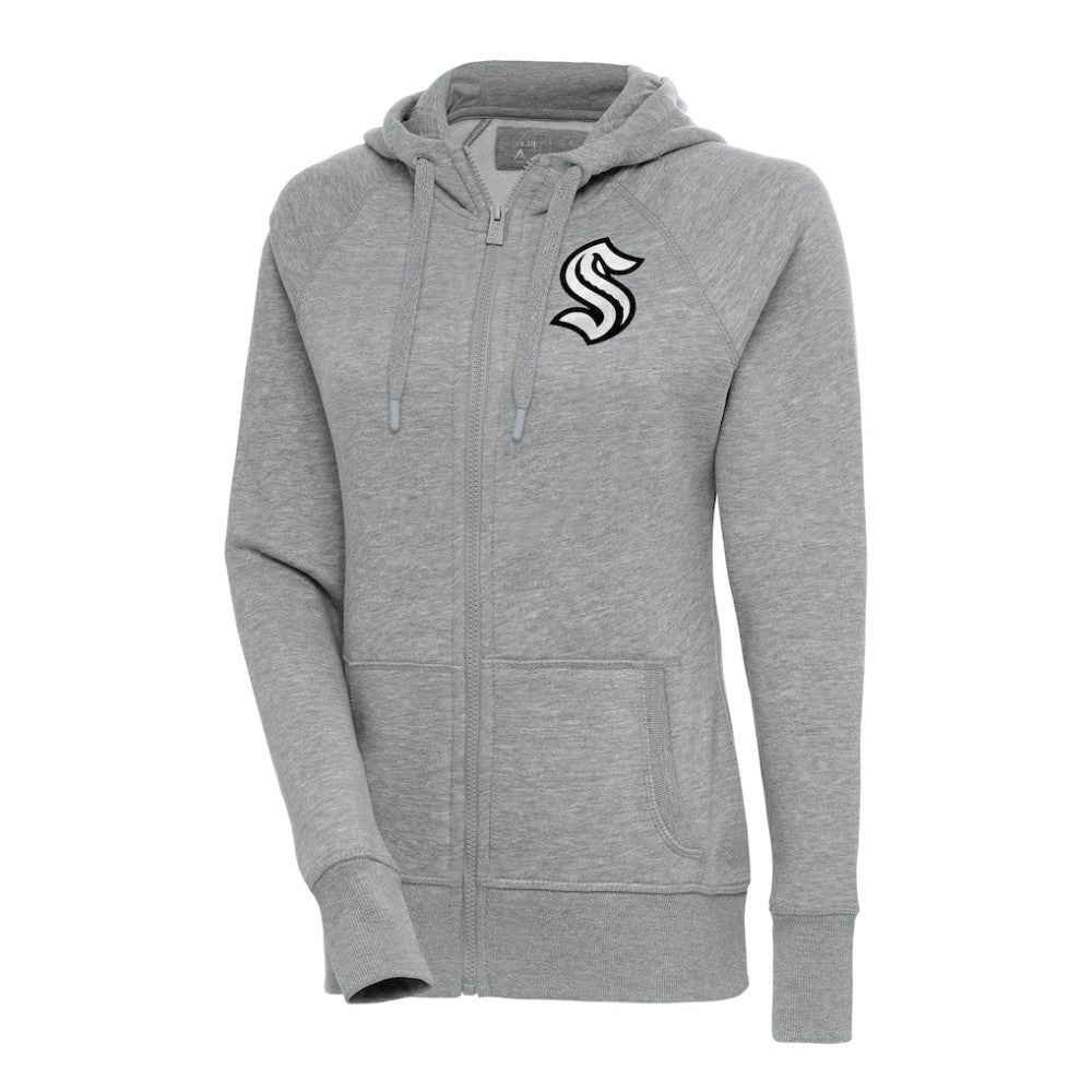 Seattle Kraken Antigua Women's Metallic Logo Victory Full-Zip Hoodie - Heather Gray | US 200544922