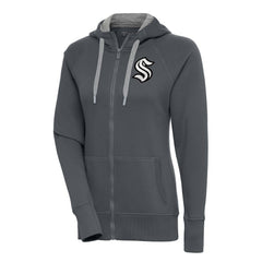 Seattle Kraken Antigua Women's Metallic Logo Victory Full-Zip Hoodie - Charcoal | US 200544923