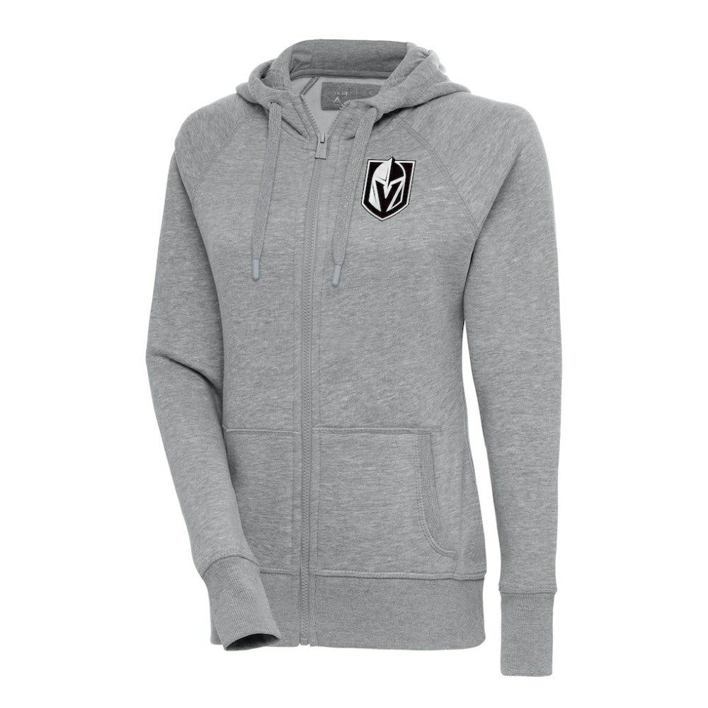 Vegas Golden Knights Antigua Women's Metallic Logo Victory Full-Zip Hoodie - Heather Gray | US 200544936