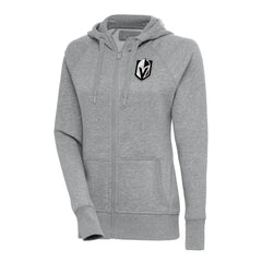 Vegas Golden Knights Antigua Women's Metallic Logo Victory Full-Zip Hoodie - Heather Gray | US 200544936