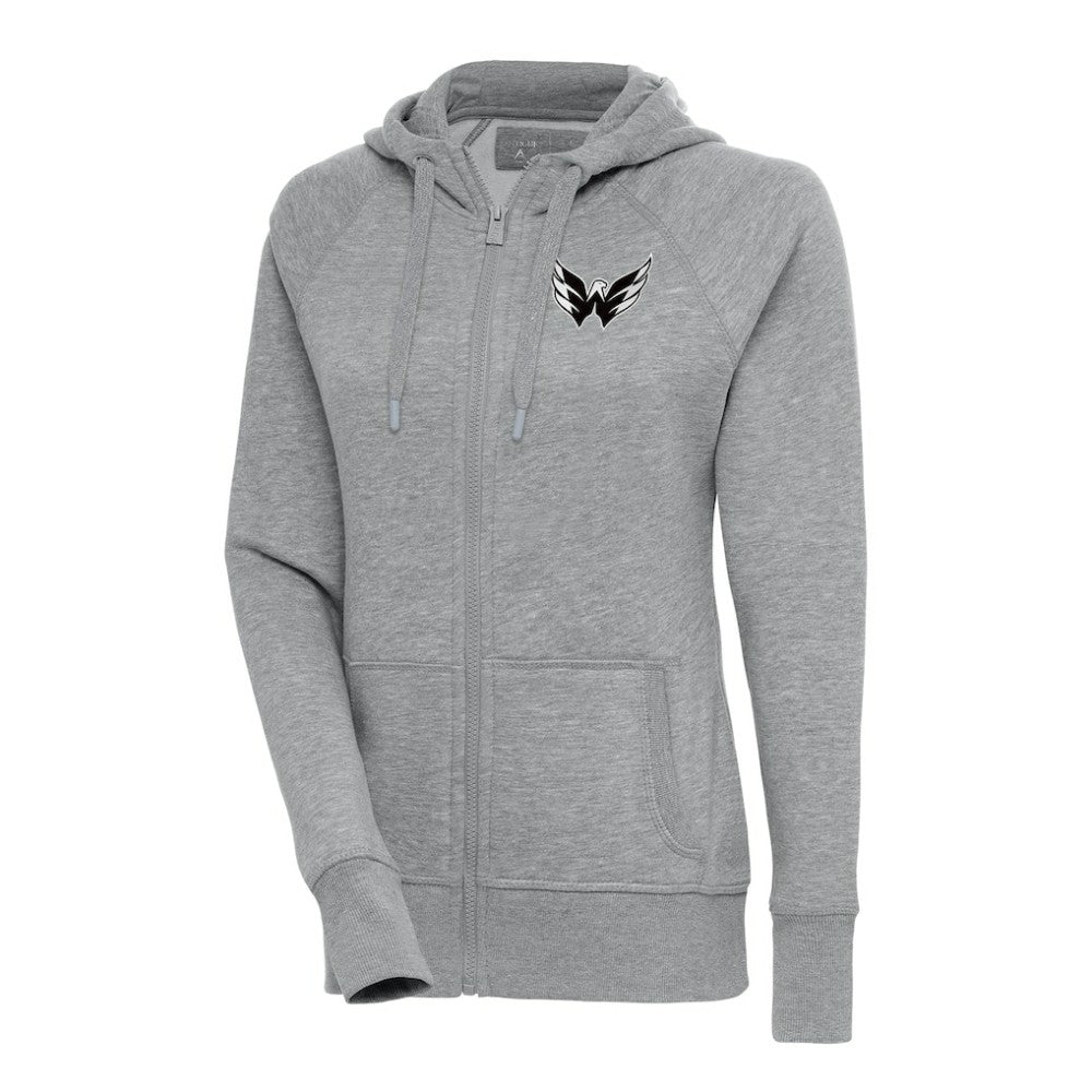 Washington Capitals Antigua Women's Metallic Logo Victory Full-Zip Hoodie - Heather Gray | US 200544940