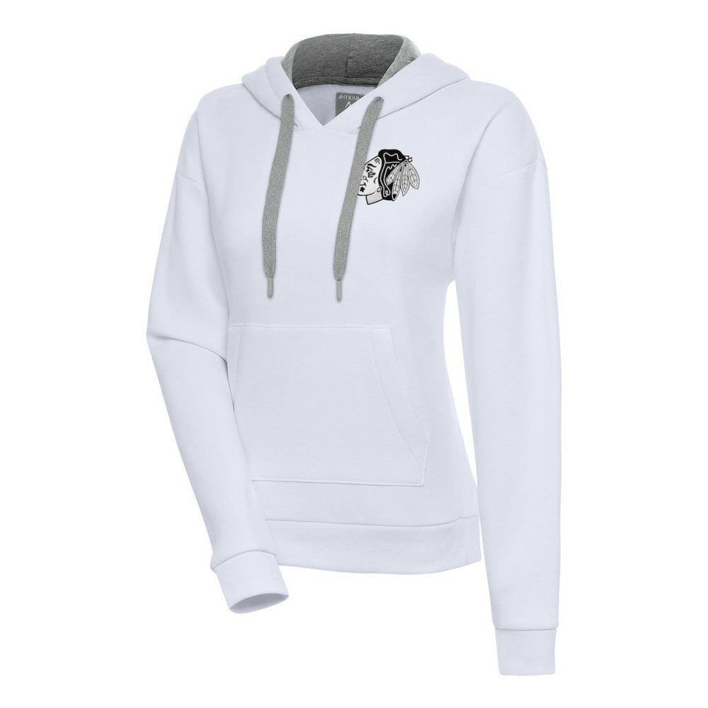 Chicago Blackhawks Antigua Women's Metallic Logo Victory Pullover Hoodie - White | US 200545005