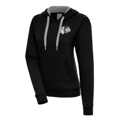 Chicago Blackhawks Antigua Women's Metallic Logo Victory Pullover Hoodie - Black | US 200545007