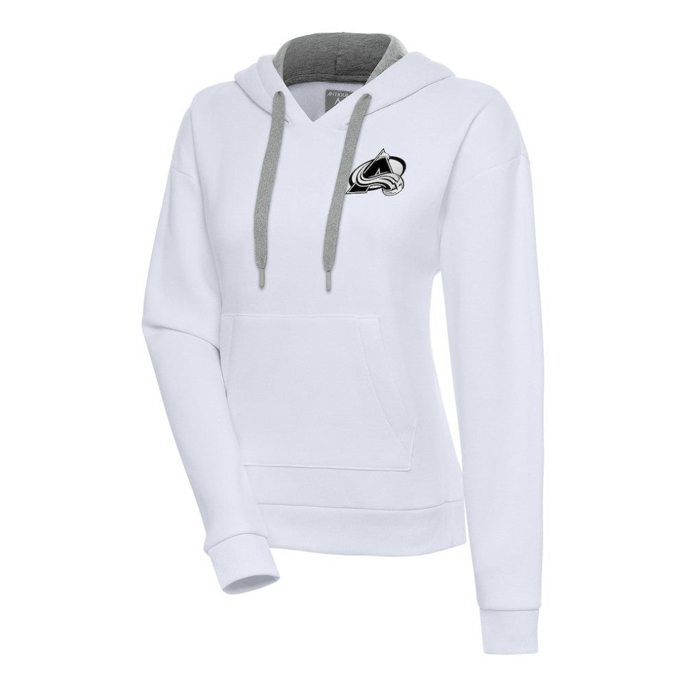 Colorado Avalanche Antigua Women's Metallic Logo Victory Pullover Hoodie - White | US 200545014