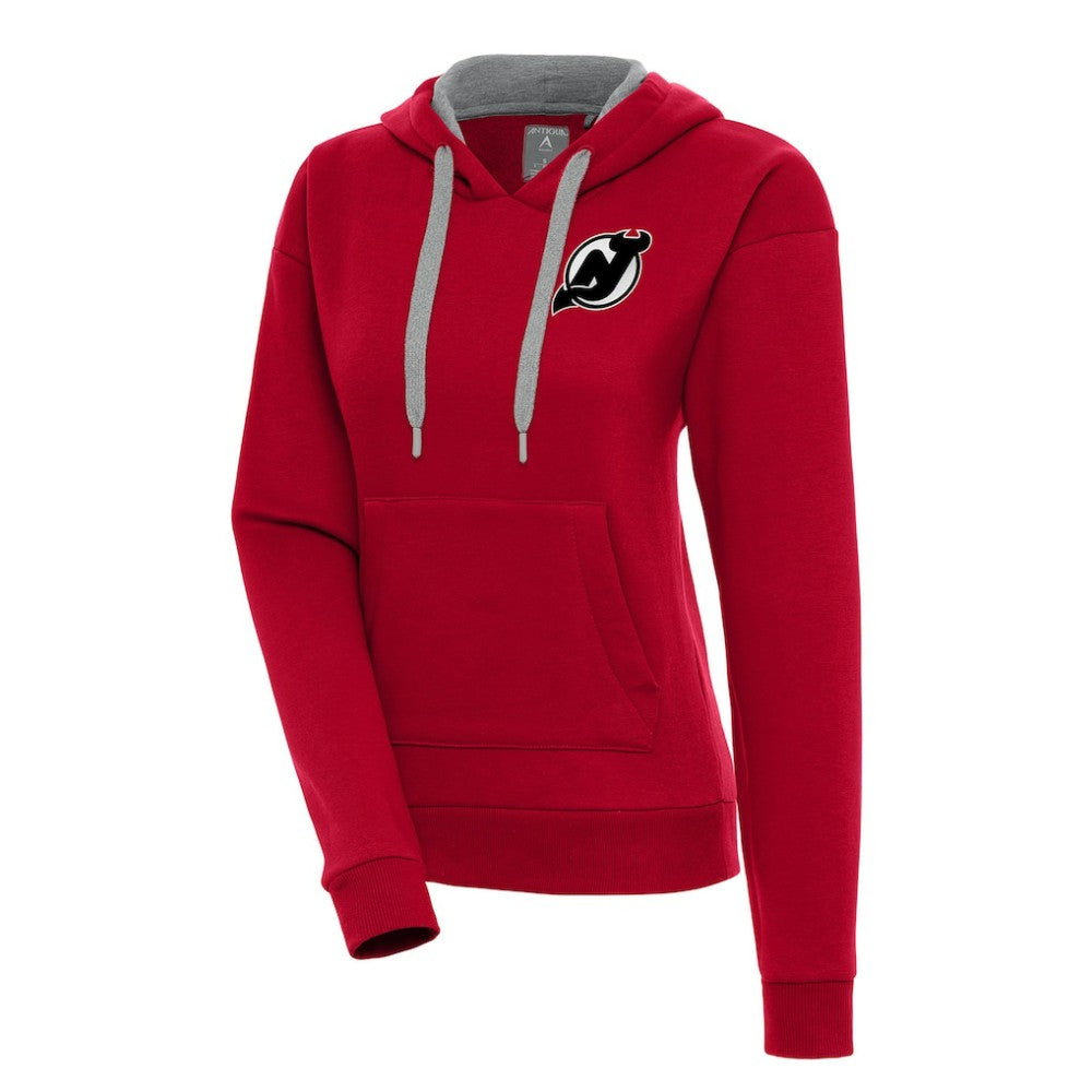 New Jersey Devils Antigua Women's Metallic Logo Victory Pullover Hoodie - Red | US 200545044