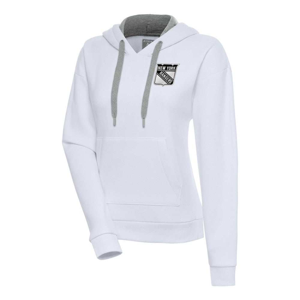 New York Rangers Antigua Women's Metallic Logo Victory Pullover Hoodie - White | US 200545046