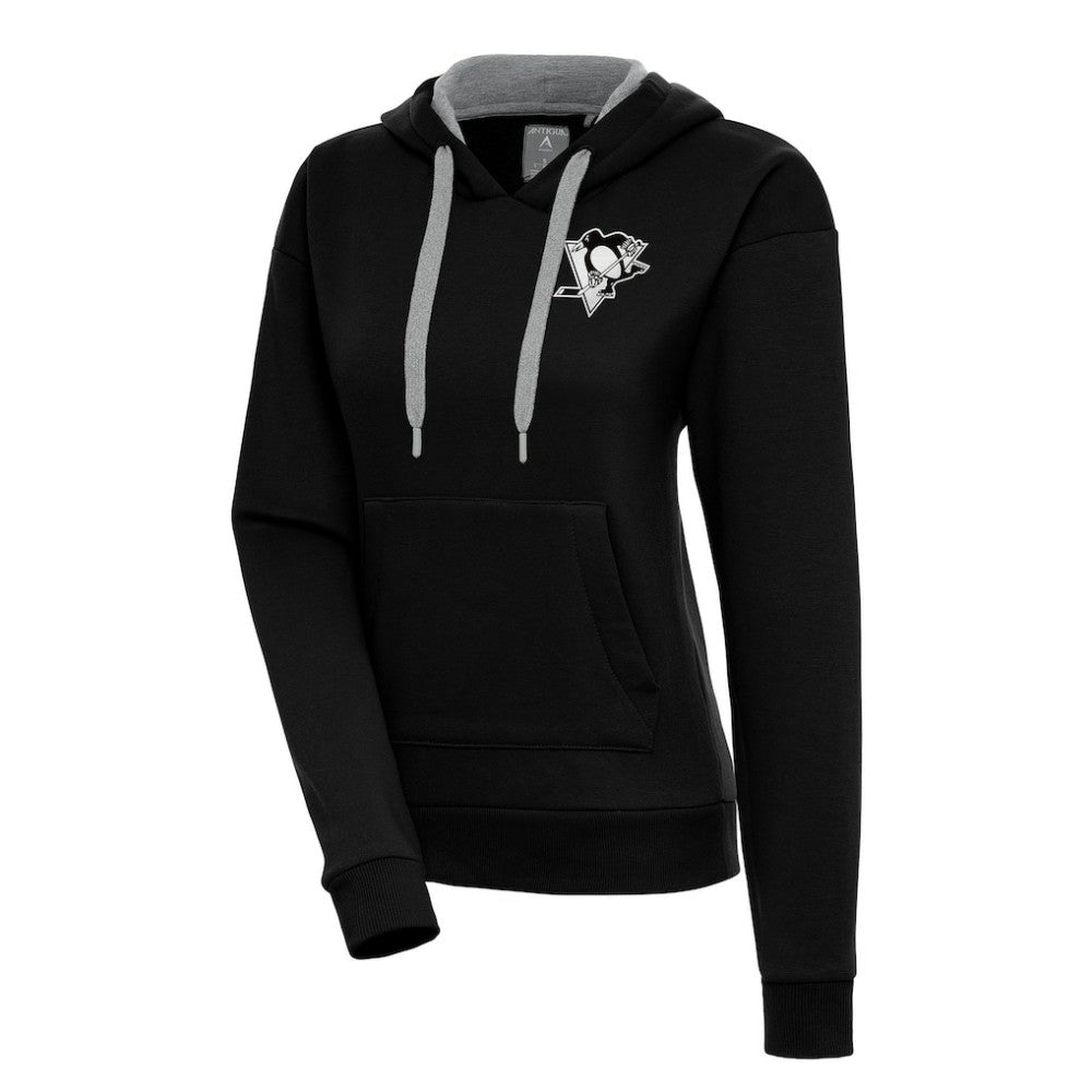 Pittsburgh Penguins Antigua Women's Metallic Logo Victory Pullover Hoodie - Black | US 200545057