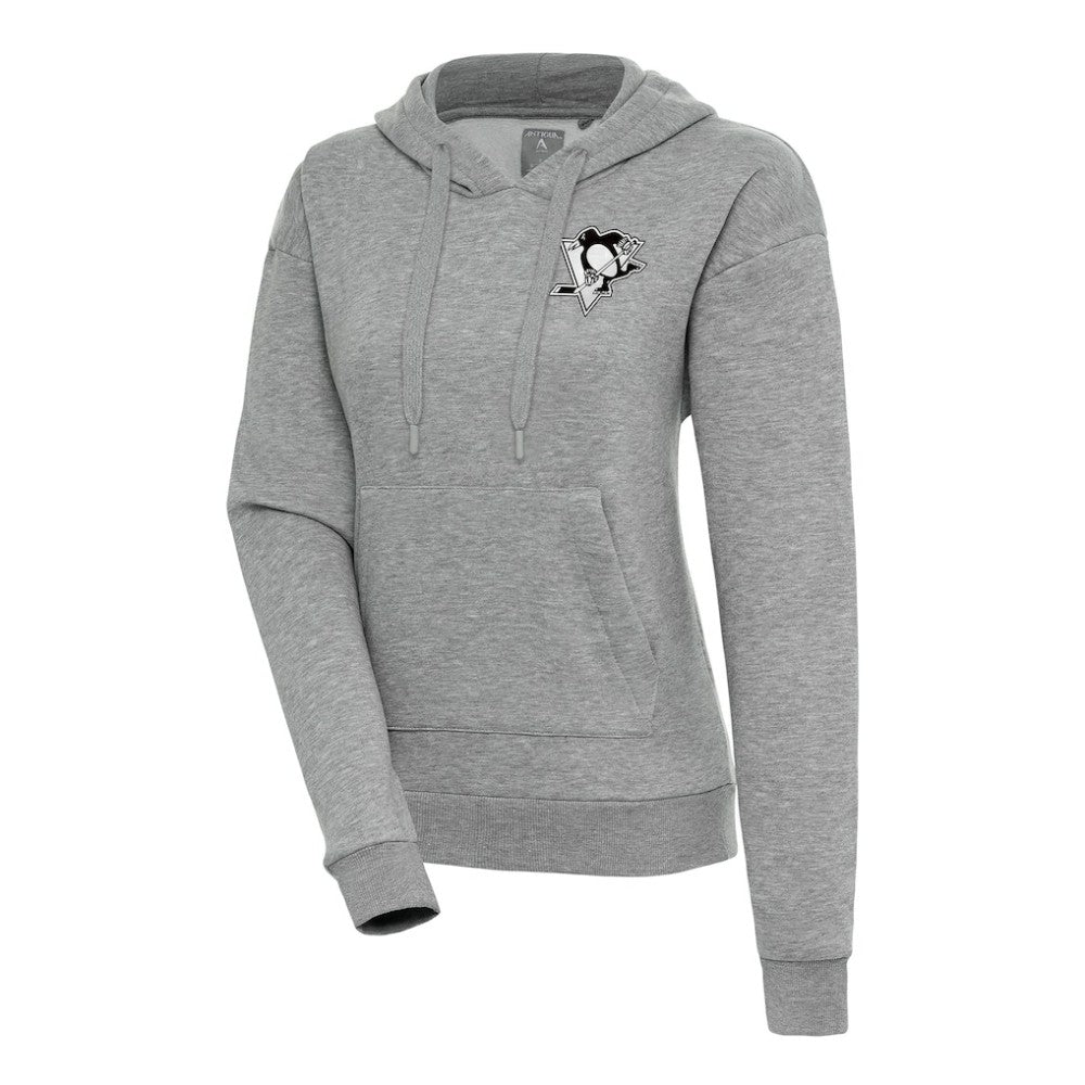 Pittsburgh Penguins Antigua Women's Metallic Logo Victory Pullover Hoodie - Heather Gray | US 200545058