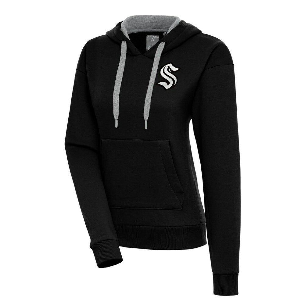 Seattle Kraken Antigua Women's Metallic Logo Victory Pullover Hoodie - Black | US 200545063