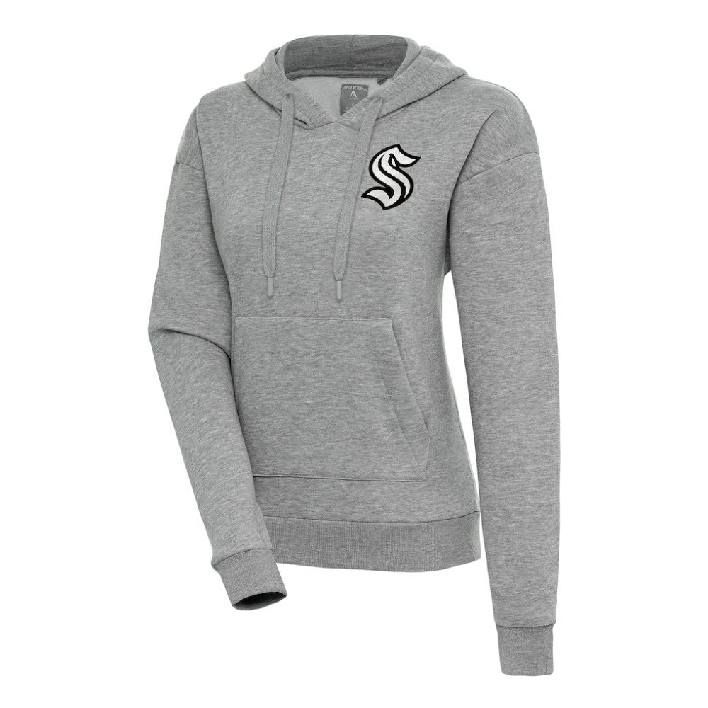 Seattle Kraken Antigua Women's Metallic Logo Victory Pullover Hoodie - Heather Gray | US 200545064