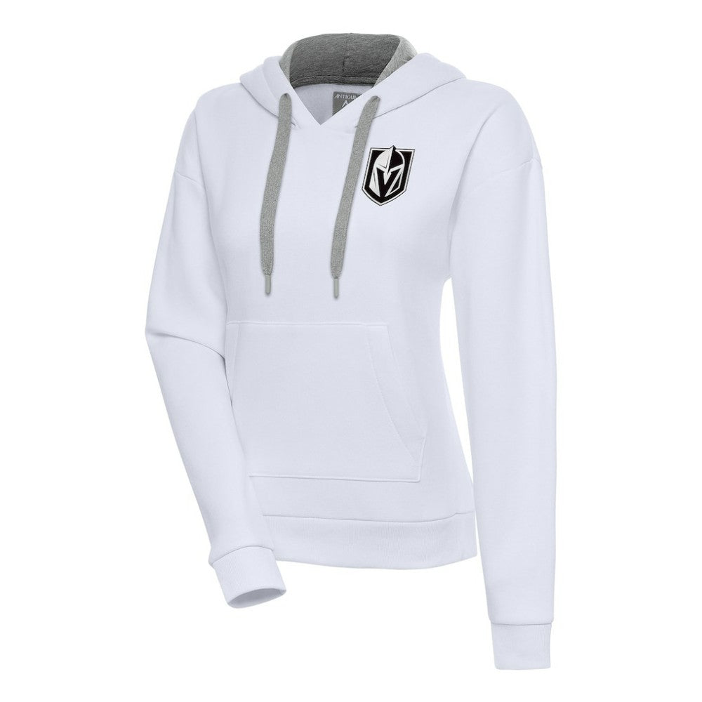 Vegas Golden Knights Antigua Women's Metallic Logo Victory Pullover Hoodie - White | US 200545076