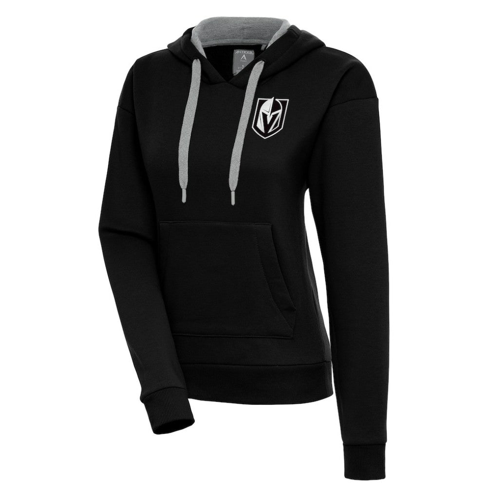 Vegas Golden Knights Antigua Women's Metallic Logo Victory Pullover Hoodie - Black | US 200545077