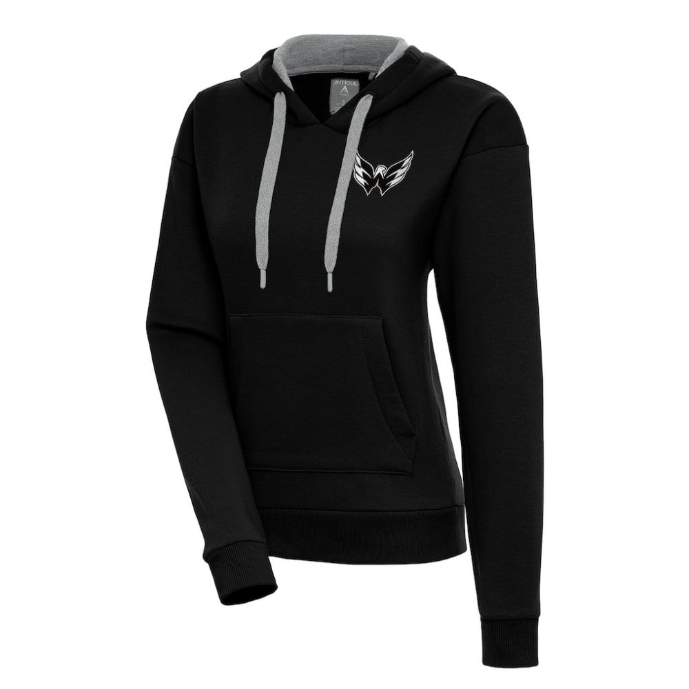 Washington Capitals Antigua Women's Metallic Logo Victory Pullover Hoodie - Black | US 200545081