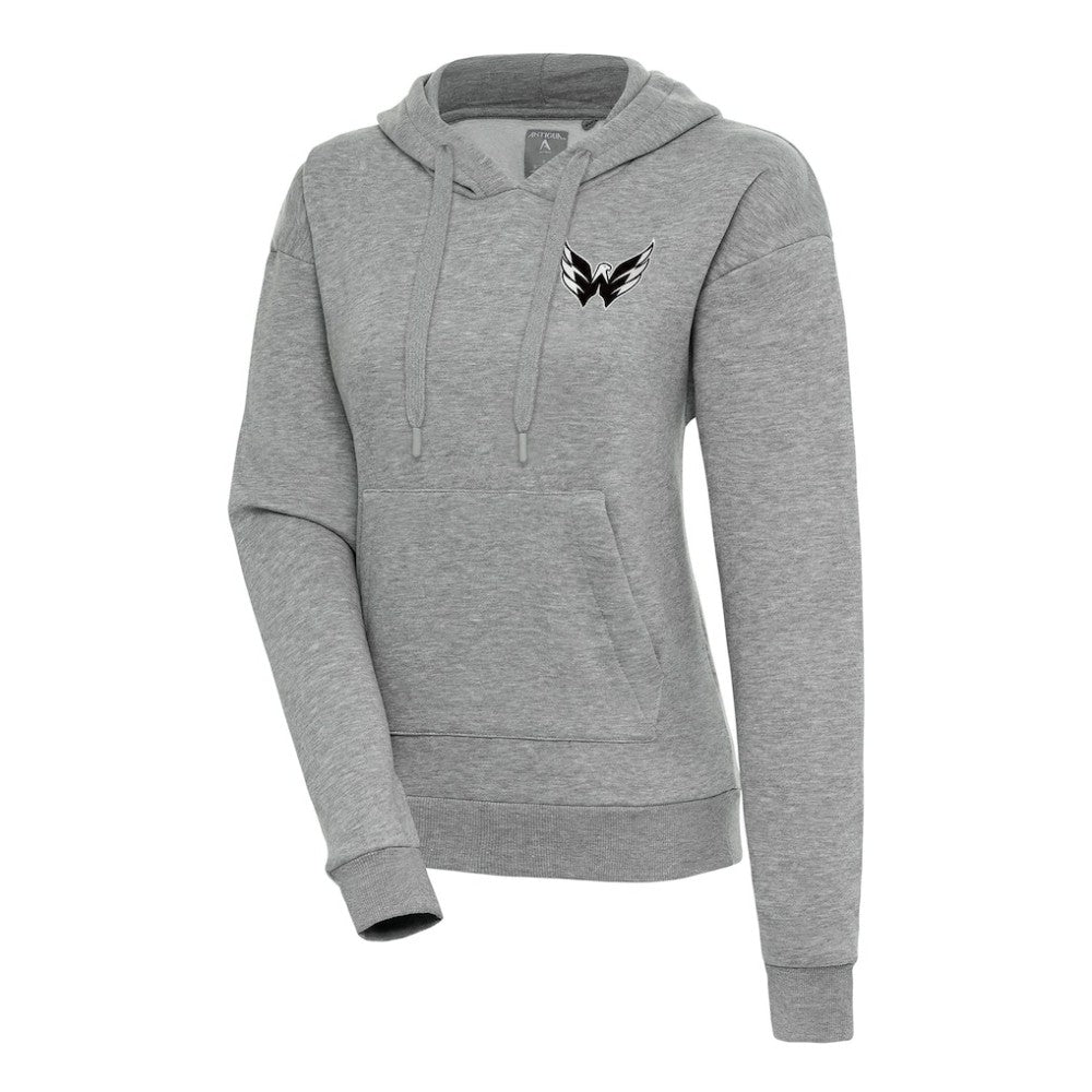 Washington Capitals Antigua Women's Metallic Logo Victory Pullover Hoodie - Heather Gray | US 200545082