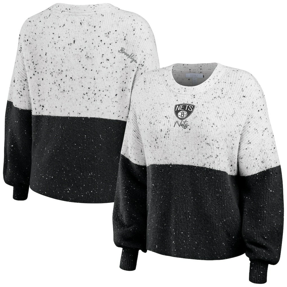 Brooklyn Nets WEAR by Erin Andrews Women's Color-Block Pullover Sweater White/Black