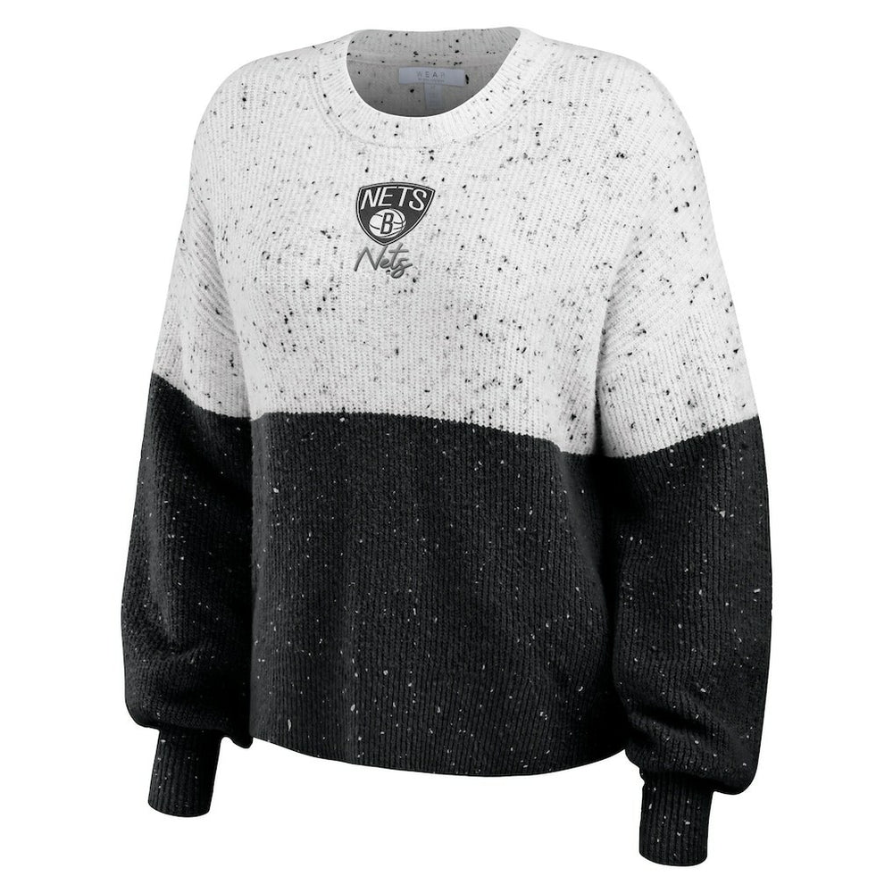 Brooklyn Nets WEAR by Erin Andrews Women's Color-Block Pullover Sweater White/Black