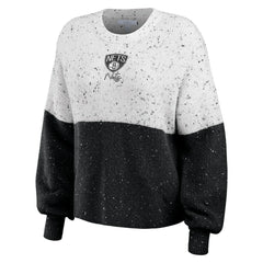 Brooklyn Nets WEAR by Erin Andrews Women's Color-Block Pullover Sweater White/Black
