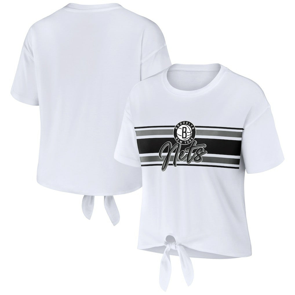Brooklyn Nets WEAR by Erin Andrews Women's Tie-Front T-Shirt White outlet