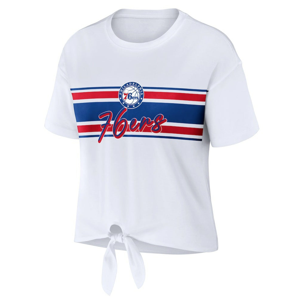 Philadelphia 76ers WEAR by Erin Andrews Women's Tie-Front T-Shirt White outlet