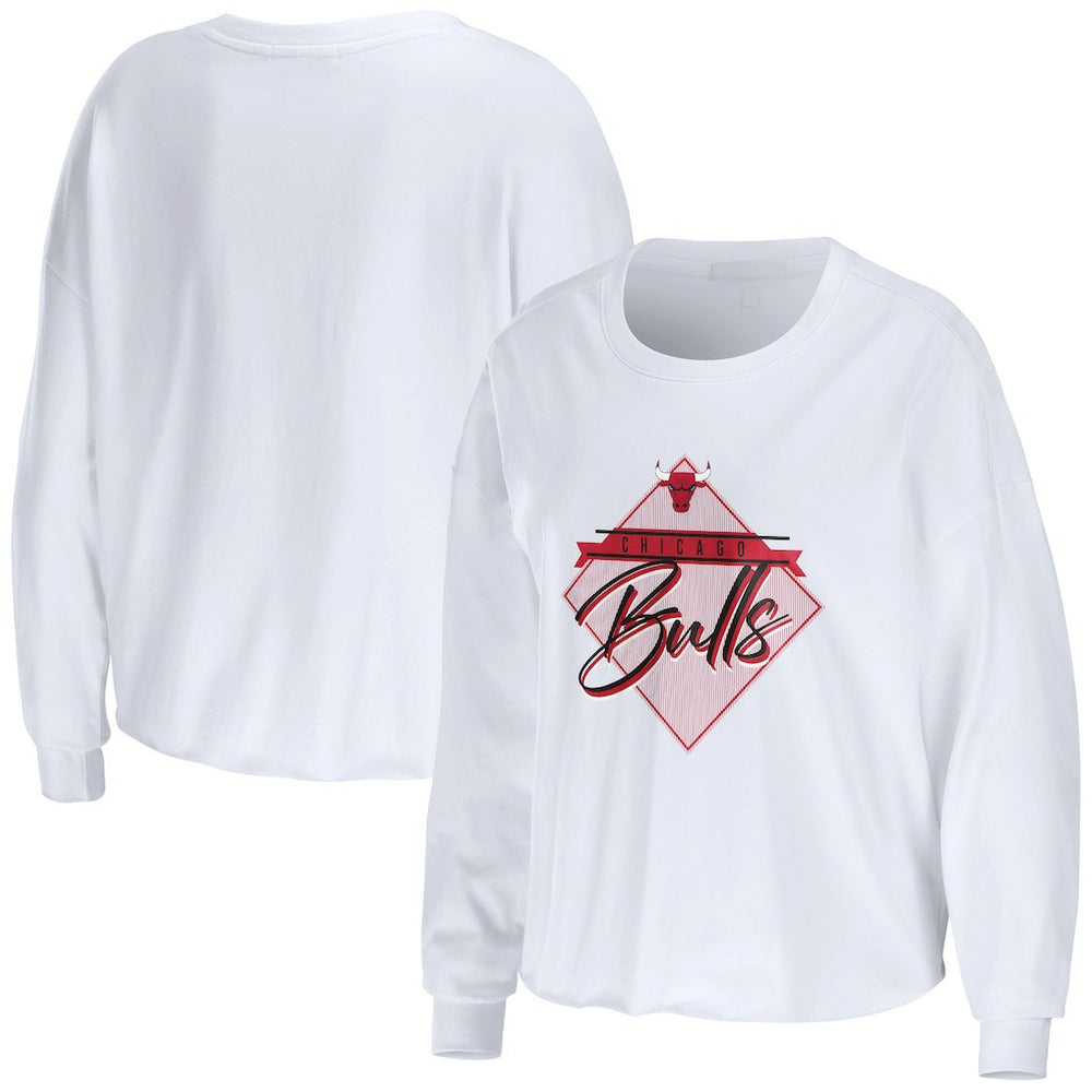 Chicago Bulls WEAR by Erin Andrews Women's Cropped Long Sleeve T-Shirt White outlet