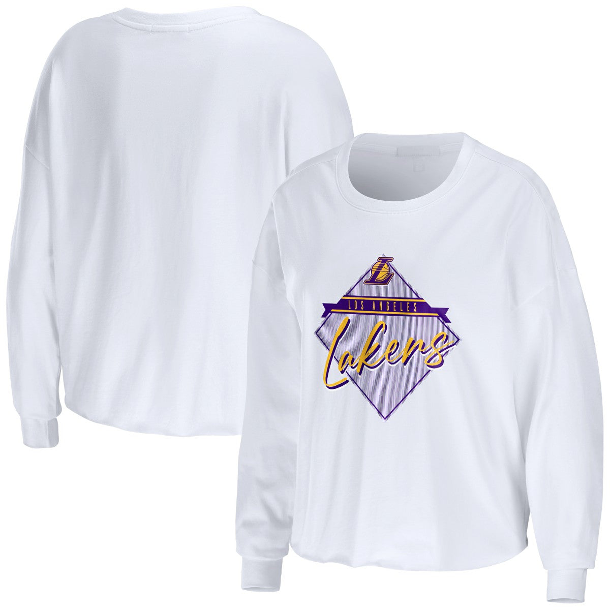 Los Angeles Lakers WEAR by Erin Andrews Women's Cropped Long Sleeve T-Shirt White outlet