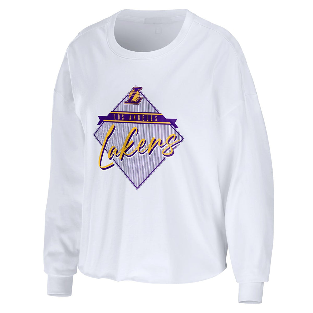 Los Angeles Lakers WEAR by Erin Andrews Women's Cropped Long Sleeve T-Shirt White outlet