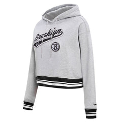 Brooklyn Nets Pro Standard Women's Script Tail Cropped Pullover Hoodie Heather Gray
