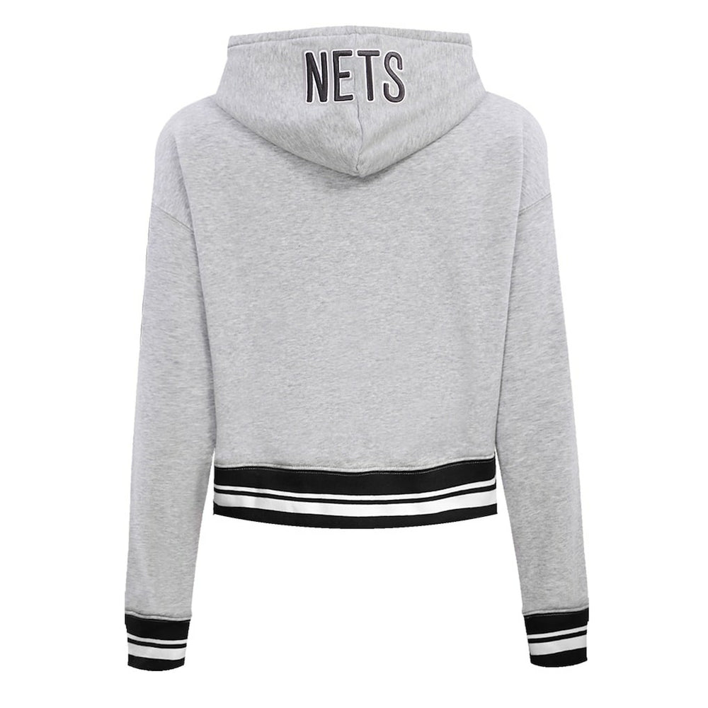 Brooklyn Nets Pro Standard Women's Script Tail Cropped Pullover Hoodie Heather Gray