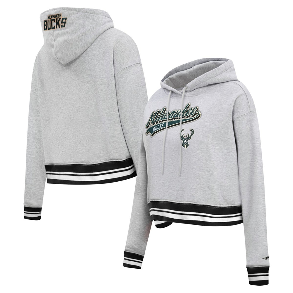 Milwaukee Bucks Pro Standard Women's Script Tail Cropped Pullover Hoodie Heather Gray outlet
