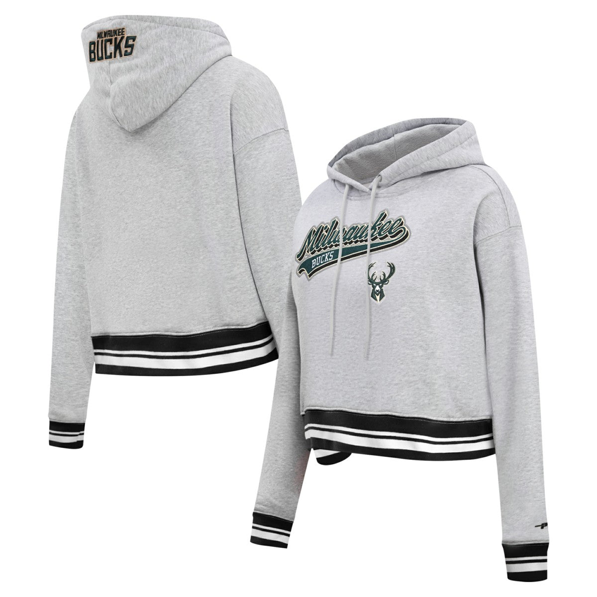 Milwaukee Bucks Pro Standard Women's Script Tail Cropped Pullover Hoodie Heather Gray outlet