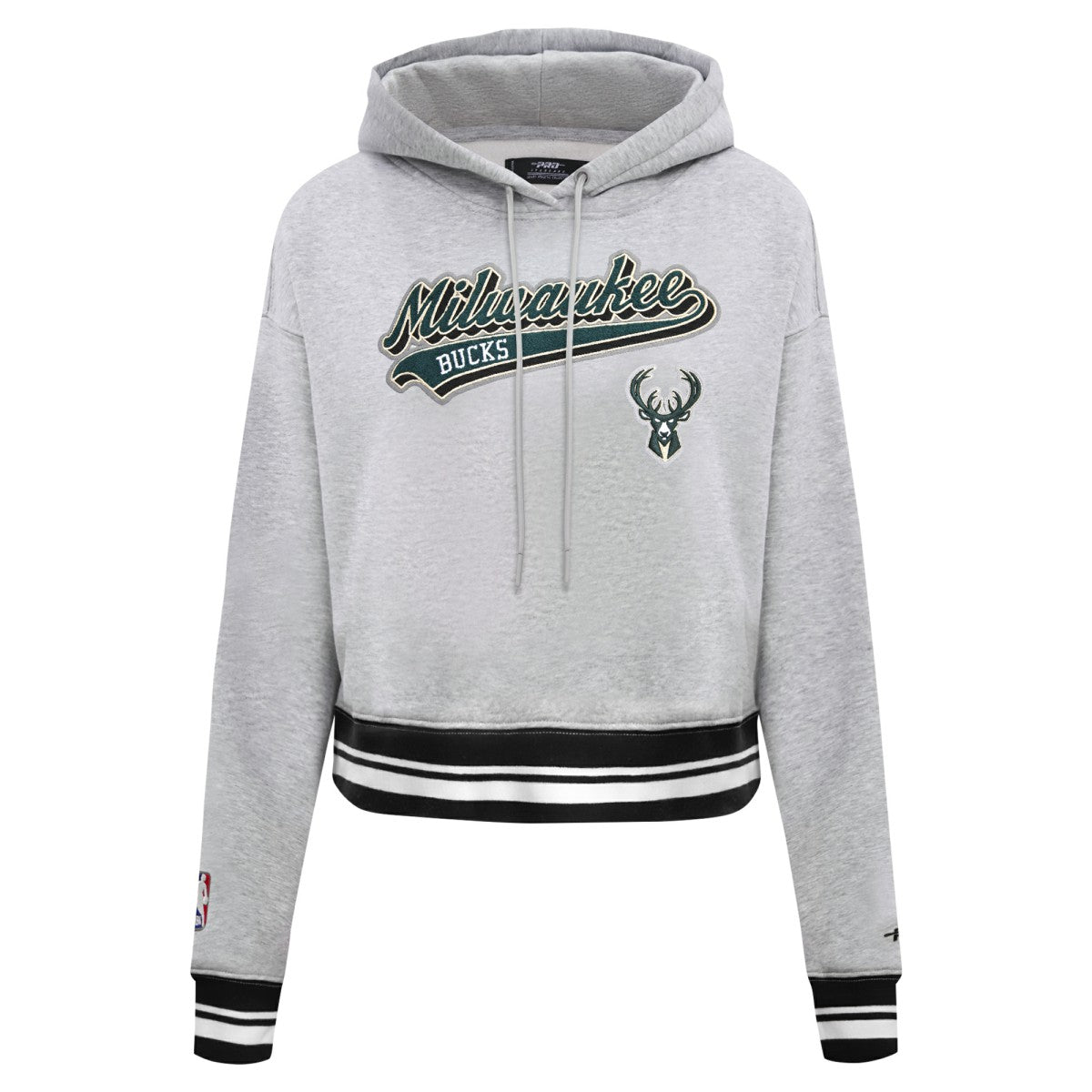 Milwaukee Bucks Pro Standard Women's Script Tail Cropped Pullover Hoodie Heather Gray outlet