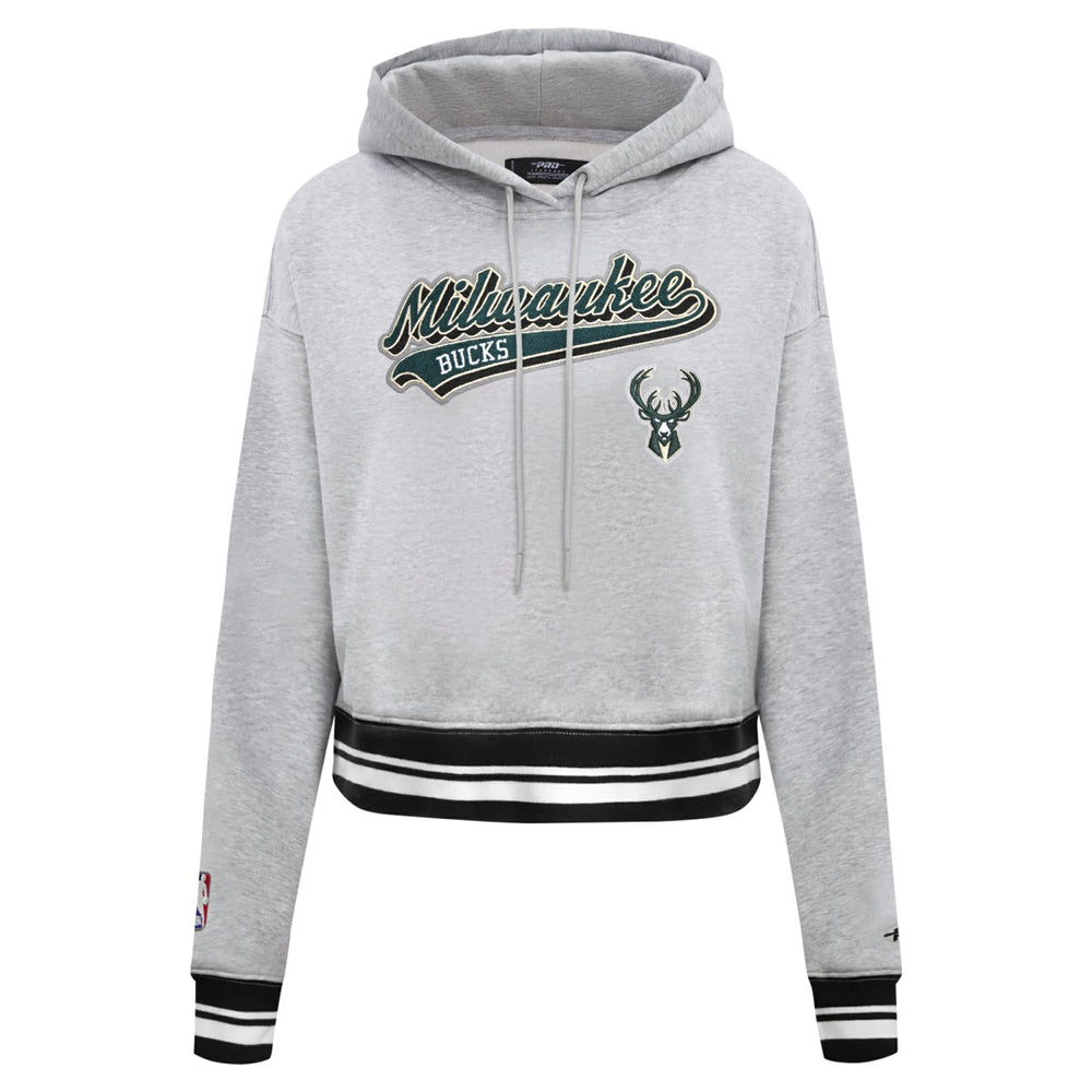 Milwaukee Bucks Pro Standard Women's Script Tail Cropped Pullover Hoodie Heather Gray outlet