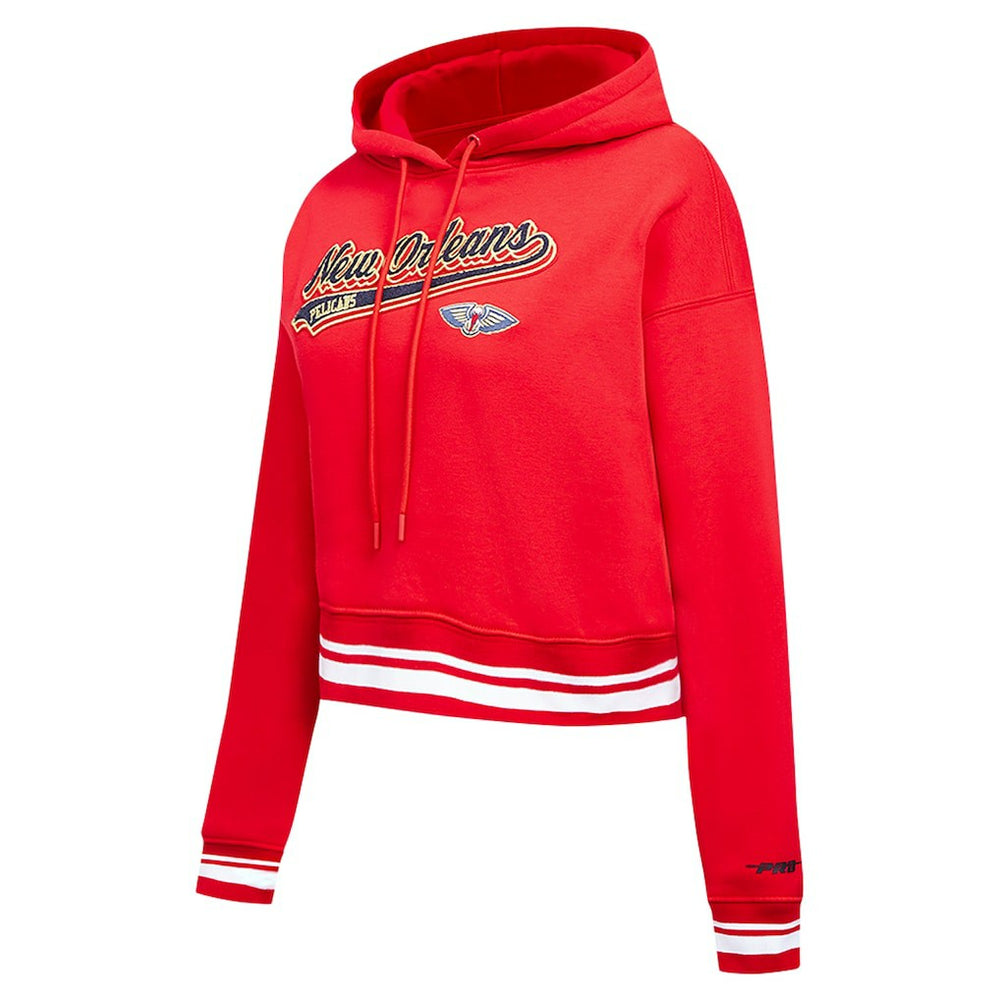 New Orleans Pelicans Pro Standard Women's Script Tail Cropped Pullover Hoodie Red