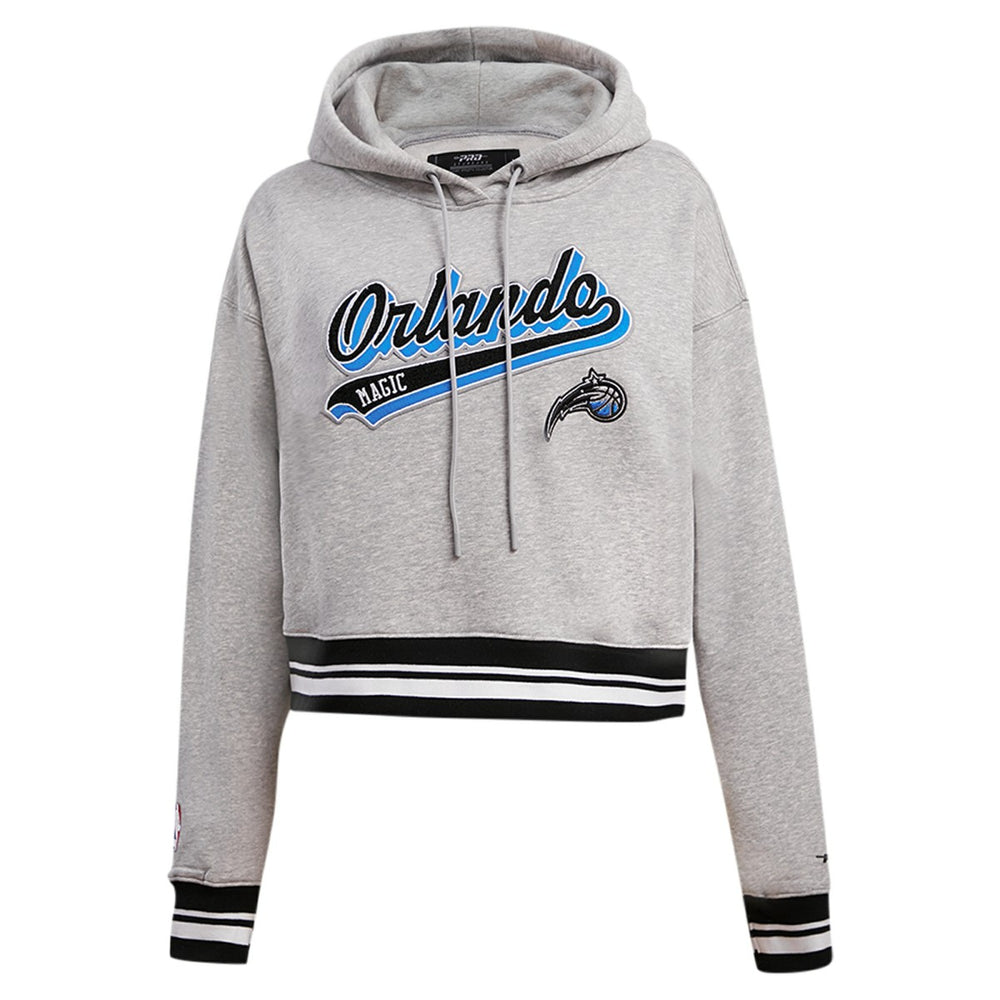 Orlando Magic Pro Standard Women's Script Tail Cropped Pullover Hoodie Heather Gray