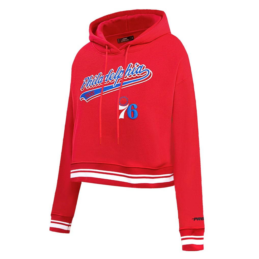 Philadelphia 76ers Pro Standard Women's Script Tail Cropped Pullover Hoodie Red outlet