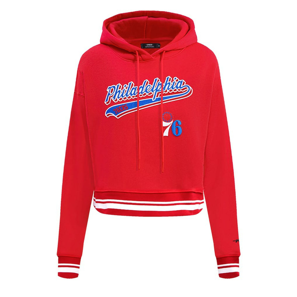 Philadelphia 76ers Pro Standard Women's Script Tail Cropped Pullover Hoodie Red outlet