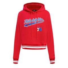 Philadelphia 76ers Pro Standard Women's Script Tail Cropped Pullover Hoodie Red outlet