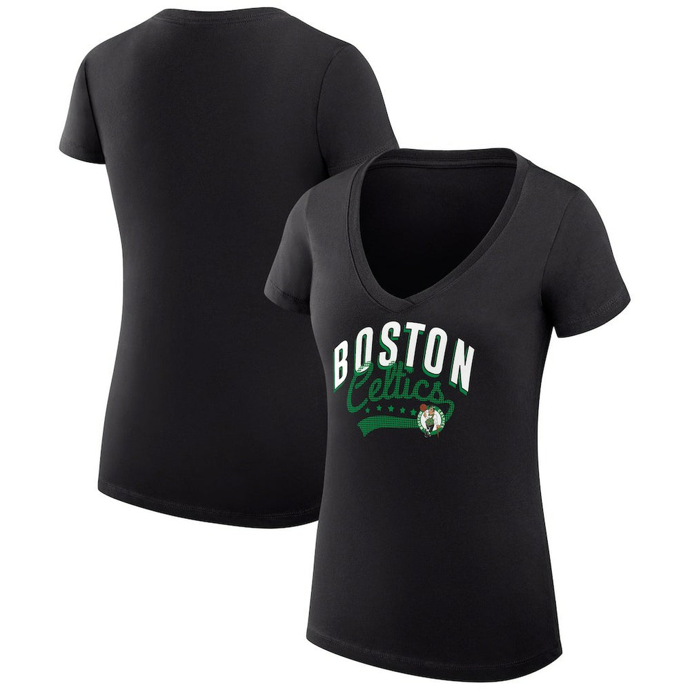 Boston Celtics G-III 4Her by Carl Banks Women's Super-Slim Fit Lightweight Filigree Logo V-Neck T-Shirt Black