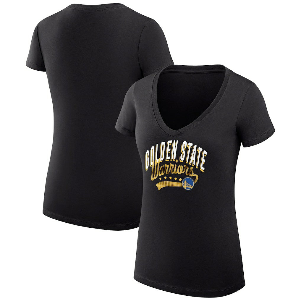 Golden State Warriors G-III 4Her by Carl Banks Women's Super-Slim Fit Lightweight Filigree Logo V-Neck T-Shirt Black