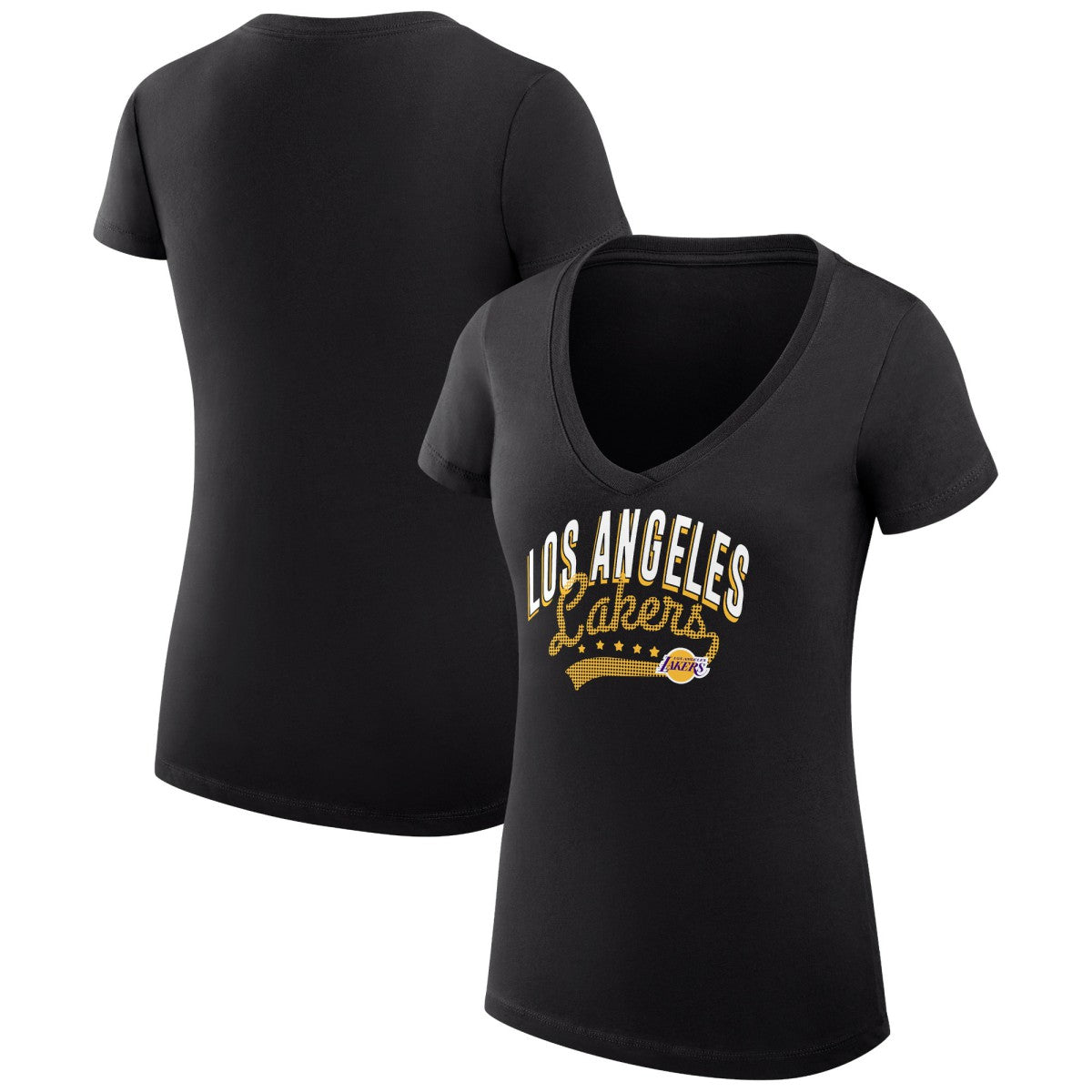 Los Angeles Lakers G-III 4Her by Carl Banks Women's Super-Slim Fit Lightweight Filigree Logo V-Neck T-Shirt Black