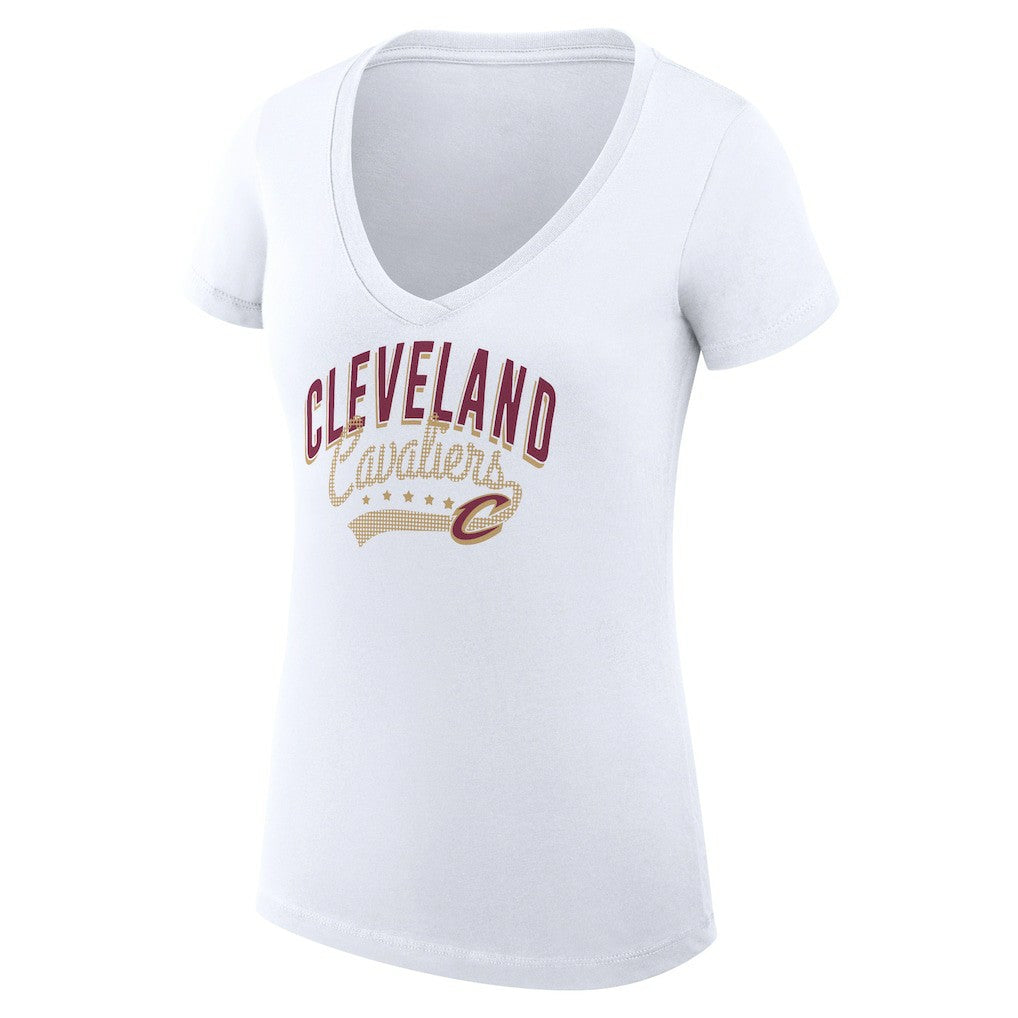 Cleveland Cavaliers G-III 4Her by Carl Banks Women's Super-Slim Fit Lightweight Filigree Logo V-Neck T-Shirt White