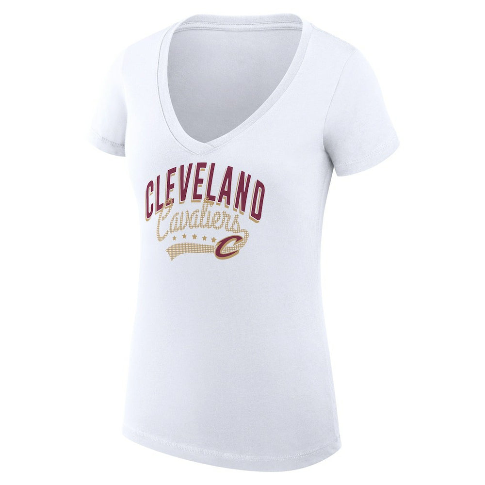 Cleveland Cavaliers G-III 4Her by Carl Banks Women's Super-Slim Fit Lightweight Filigree Logo V-Neck T-Shirt White