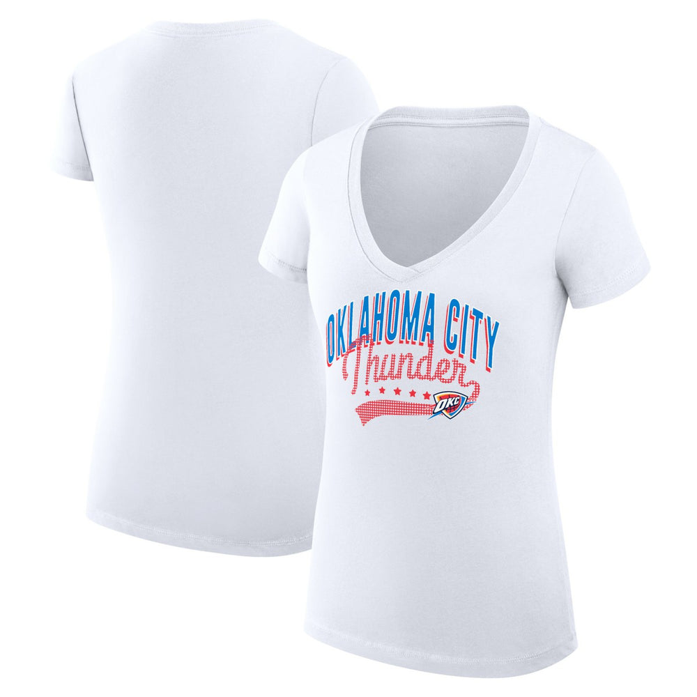 Oklahoma City Thunder G-III 4Her by Carl Banks Women's Super-Slim Fit Lightweight Filigree Logo V-Neck T-Shirt - White