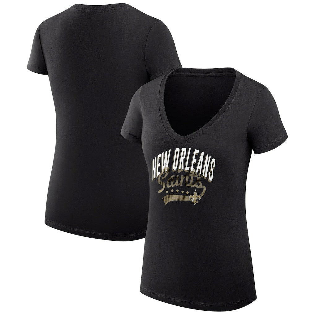New Orleans Saints G-III 4Her by Carl Banks Women's Super-Slim Fit Lightweight Filigree Logo Lightweight V-Neck T-Shirt - Black
