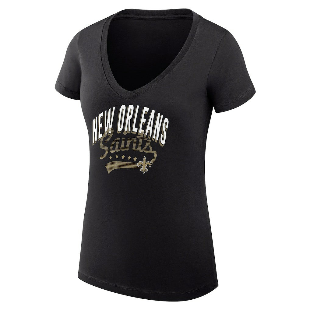 New Orleans Saints G-III 4Her by Carl Banks Women's Super-Slim Fit Lightweight Filigree Logo Lightweight V-Neck T-Shirt - Black