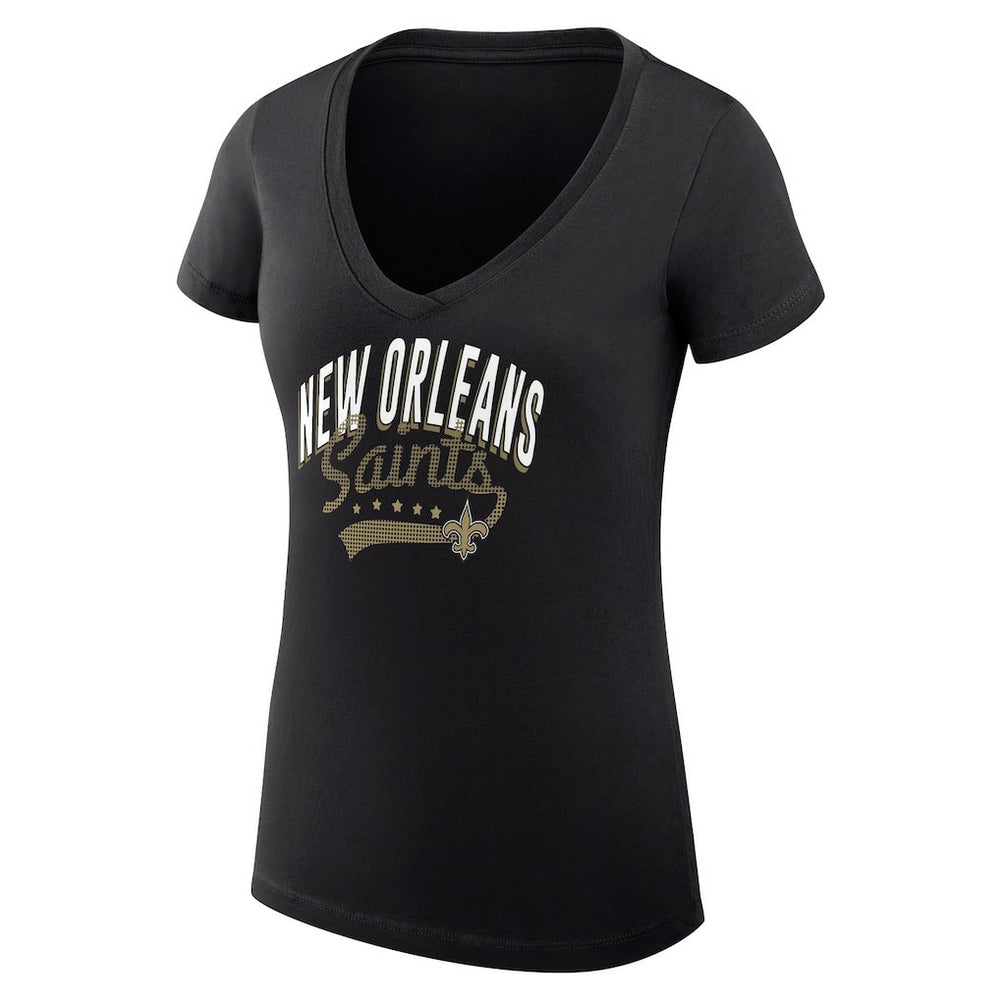 New Orleans Saints G-III 4Her by Carl Banks Women's Super-Slim Fit Lightweight Filigree Logo Lightweight V-Neck T-Shirt - Black