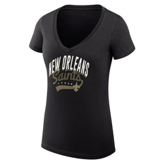 New Orleans Saints G-III 4Her by Carl Banks Women's Super-Slim Fit Lightweight Filigree Logo Lightweight V-Neck T-Shirt - Black